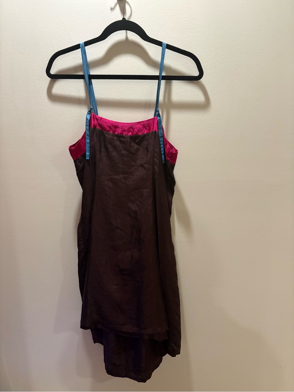 Chan Luu Fuchsia & Dark Brown, Lined, Midi Dress, 100% Silk, Medium, fits Small - Picture 2 of 4